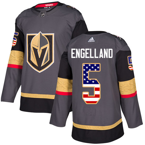 Adidas Golden Knights #5 Deryk Engelland Grey Home Authentic USA Flag Stitched NHL Jersey - Click Image to Close